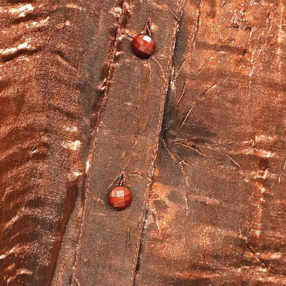 Elementz Woman Blouse Red L Shiny Metallic Rhinestone Button Roll Tab Sleeve - Picture 3 of 9